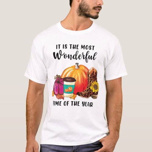 Wonderful Time Of The Year Autumn Pumpkin Quote T_Shirt