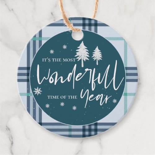 Wonderful Time Of  The Year Blue Plaid Christmas Favor Tags