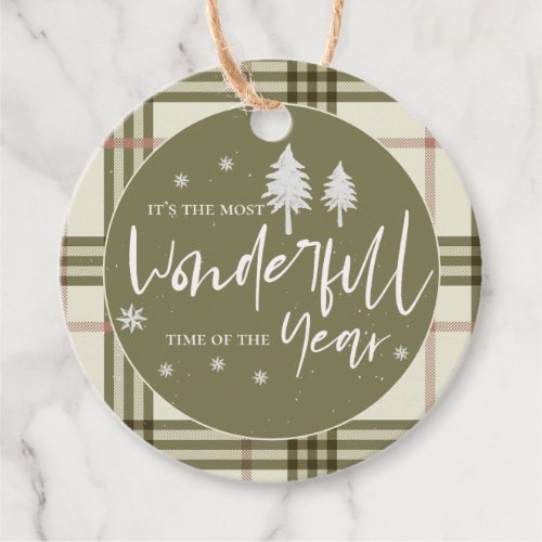 Wonderful Time Of  The Year Cute Plaid Christmas Favor Tags