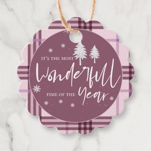 Wonderful Time Of  The Year Pink Plaid Christmas Favor Tags