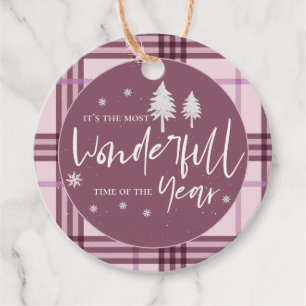 Wonderful Time Of The Year Pink Plaid Christmas Favor Tags