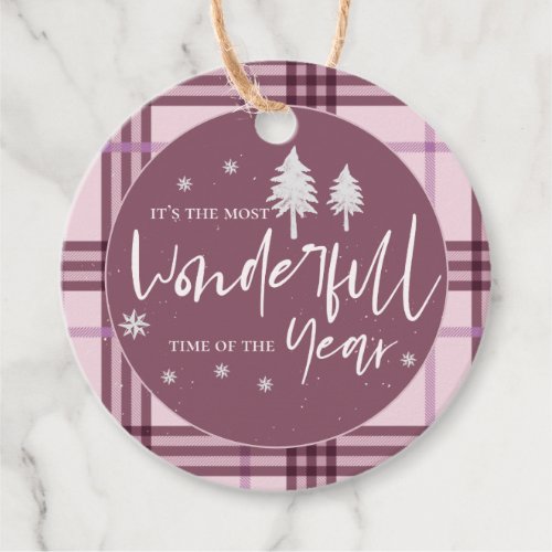 Wonderful Time Of  The Year Pink Plaid Christmas Favor Tags