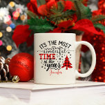 Wonderful Time of the Year Plaid Christmas Tree  Coffee Mug<br><div class="desc">Wonderful Time of the Year Plaid Tree Coffee Mug with a personal name or family name. Cute design has a plaid Christmas tree with script lettering,  snowflakes,  and stars.</div>