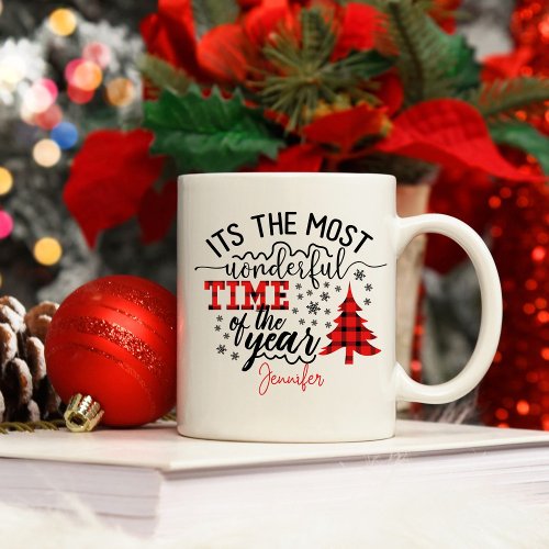 Wonderful Time of the Year Plaid Christmas Tree  Coffee Mug