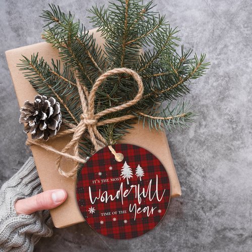 Wonderful Time Of The Year Red Plaid Christmas Favor Tags