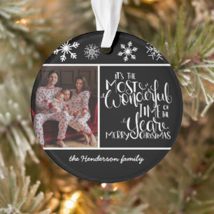 Wonderful Time Of Year Photo Modern Black Snow Ornament