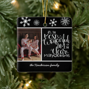 Wonderful Time Of Year Photo Modern Snowflake Ceramic Ornament