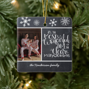 Wonderful Time Of Year Photo Rustic Chalkboard Ceramic Ornament