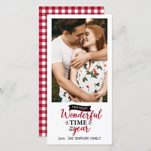Wonderful time Red Gingham Holiday Photo Card