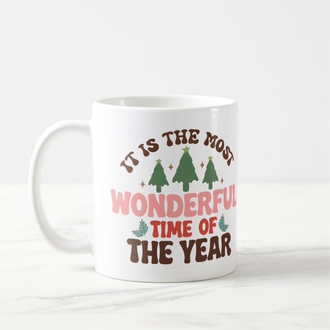 Wonderful Time Retro Groovy Christmas Holidays Coffee Mug (Left)