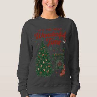 Wonderful Time Vintage Christmas Illustration Fire Sweatshirt