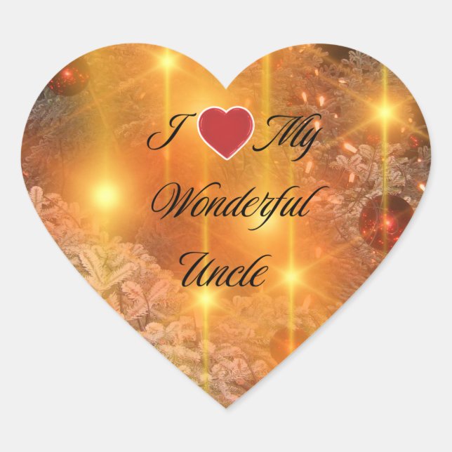 Wonderful Uncle Gold Christmas Heart Sticker (Front)