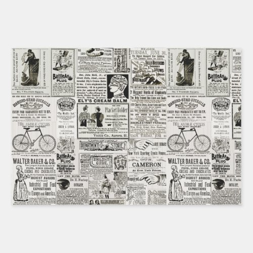 Wonderful Victorian Era Newspaper Advertising Ads  Wrapping Paper Sheets