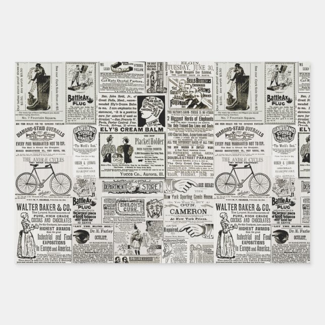 Wonderful Victorian Era Newspaper Advertising Ads  Wrapping Paper Sheets (Front)