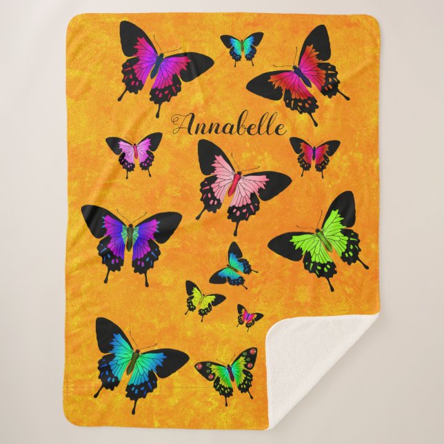 Wonderful Vivid Butterflies with Name Personalize Sherpa Blanket (Front)