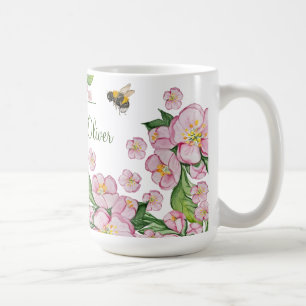 Wonderful watercolor apple tree flowers and bее coffee mug