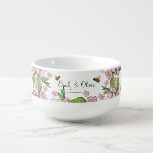 Wonderful watercolor apple tree flowers and bее soup mug