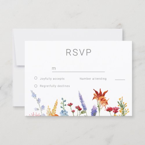 Wonderful Watercolor Wildflowers Wedding RSVP Card
