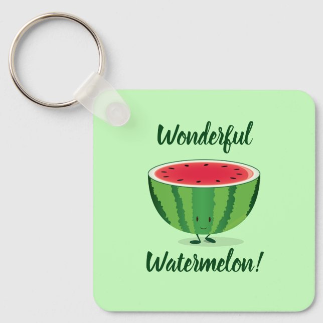 Wonderful Watermelon Green Fruit Food Keychain (Front)
