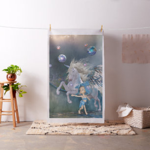 Wonderful white unicorn with little fairy fabric