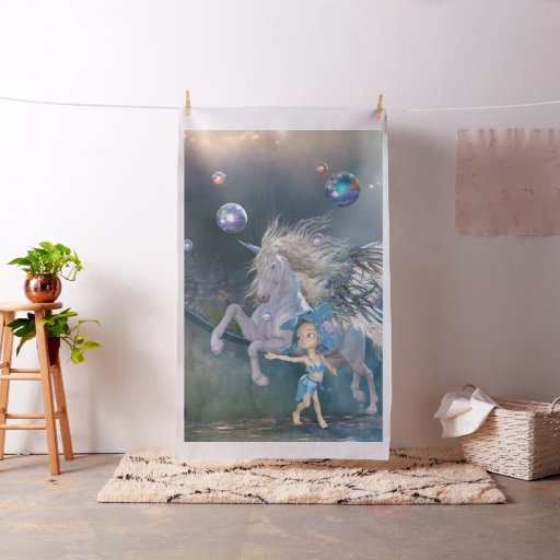 Wonderful white unicorn with little fairy fabric