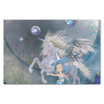 Wonderful White Unicorn With Little Fairy Tissue Paper by stylishdesign1 at Zazzle