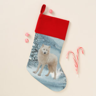 Wonderful white wolf christmas stocking