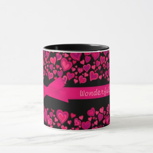 Wonderful Wife x hearts red pink black mug