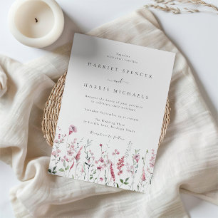 Wonderful Wildflowers Blush & Dusty Rose Wedding Invitation