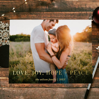 Wonderful Wishes Modern Full Photo Foil Holiday Card