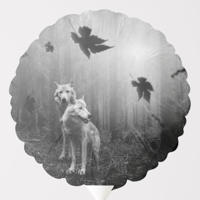 Wonderful Wolves Black and White Leaf Us Alone  Balloon (Front)