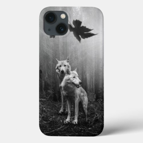 Wonderful Wolves Black and White Leaf Us Alone  iPhone 13 Case