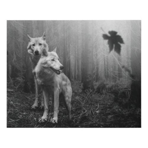 Wonderful Wolves Black and White Leaf Us Alone  Faux Canvas Print