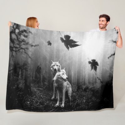 Wonderful Wolves Black and White Leaf Us Alone