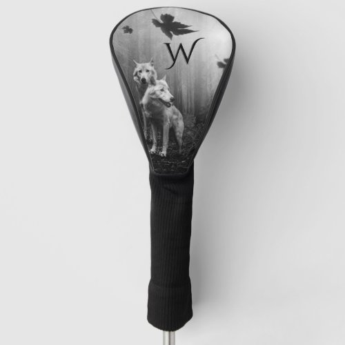 Wonderful Wolves Black and White Leaf Us Alone  Golf Head Cover