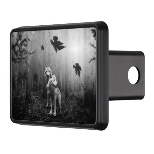 Wonderful Wolves Black and White Leaf Us Alone  Hitch Cover