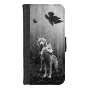 Wonderful Wolves Black and White Leaf Us Alone  iPhone 8/7 Wallet Case