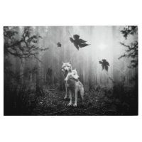 Wonderful Wolves Black and White Leaf Us Alone