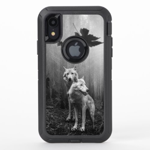 Wonderful Wolves Black and White Leaf Us Alone  OtterBox Defender iPhone XR Case