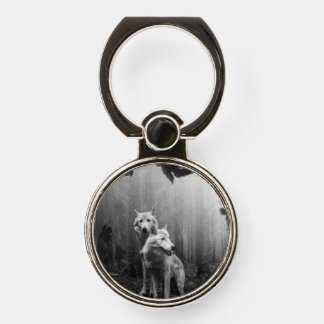 Wonderful Wolves Black and White Leaf Us Alone  Phone Ring Stand
