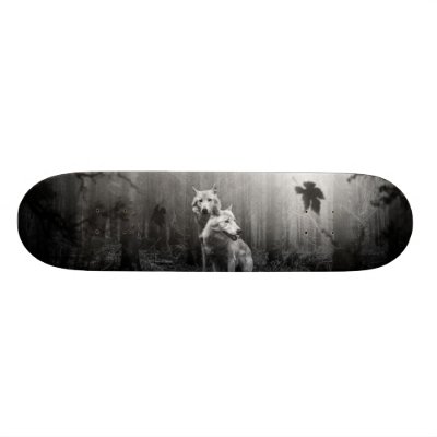 Wonderful Wolves Black and White Leaf Us Alone Skateboard