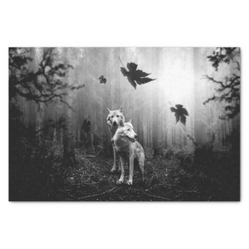 Wonderful Wolves Black and White Leaf Us Alone 