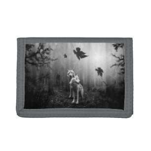 Wonderful Wolves Black and White Leaf Us Alone  Tri-fold Wallet