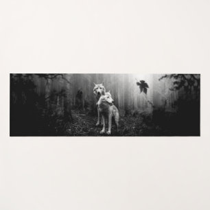 Wonderful Wolves Black and White Leaf Us Alone Yoga Mat