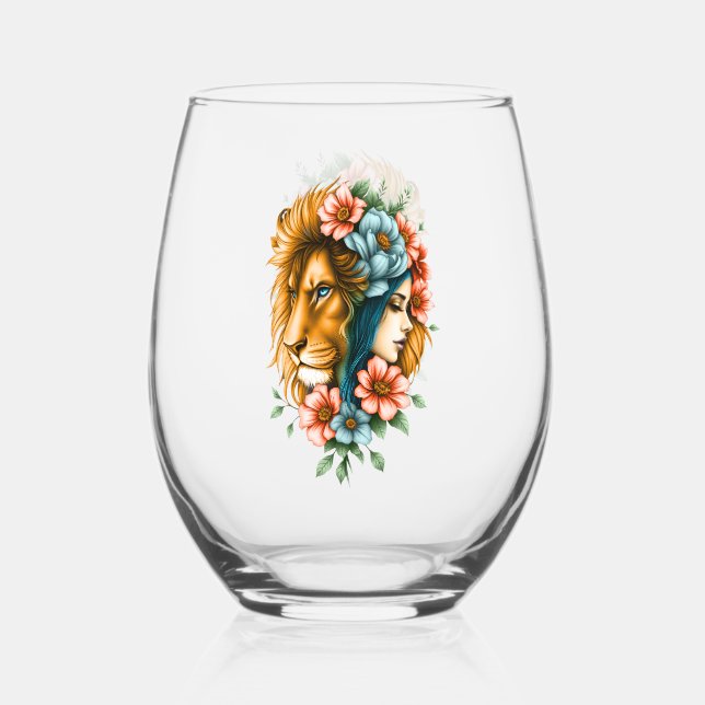 Wonderful woman whose long, flowing hair  stemless wine glass (Front)