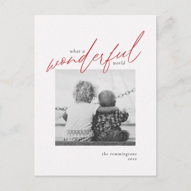 Wonderful World Simple Photo Christmas Red Holiday (Front)
