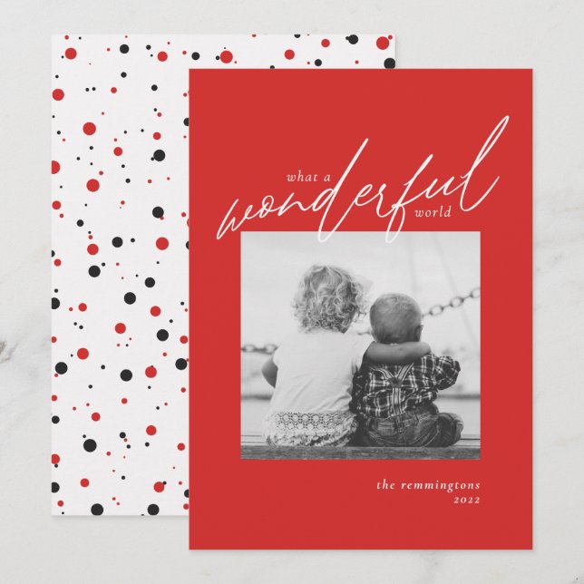 Wonderful World Simple Photo New Year Red Holiday Card (Front/Back)