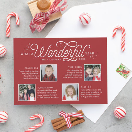 Wonderful Year In Review Family Newsletter Photo Holiday Card