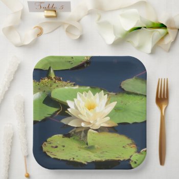 Wonderful Yellow Water Lily  Paper Plates by MehrFarbeImLeben at Zazzle