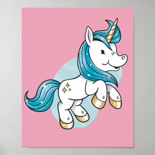 wonderfully cute unicorn with long hair poster